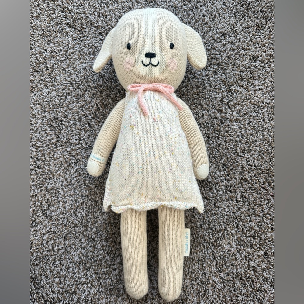 Cream Knit Lamb Plush with Pink Bow - Soft Stuffed Animal